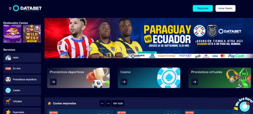 Página principal de Databet con casino, apuestas y promociones